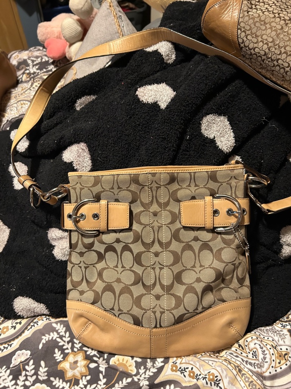 Coach Tan and Brown Signature Crossbody Bag